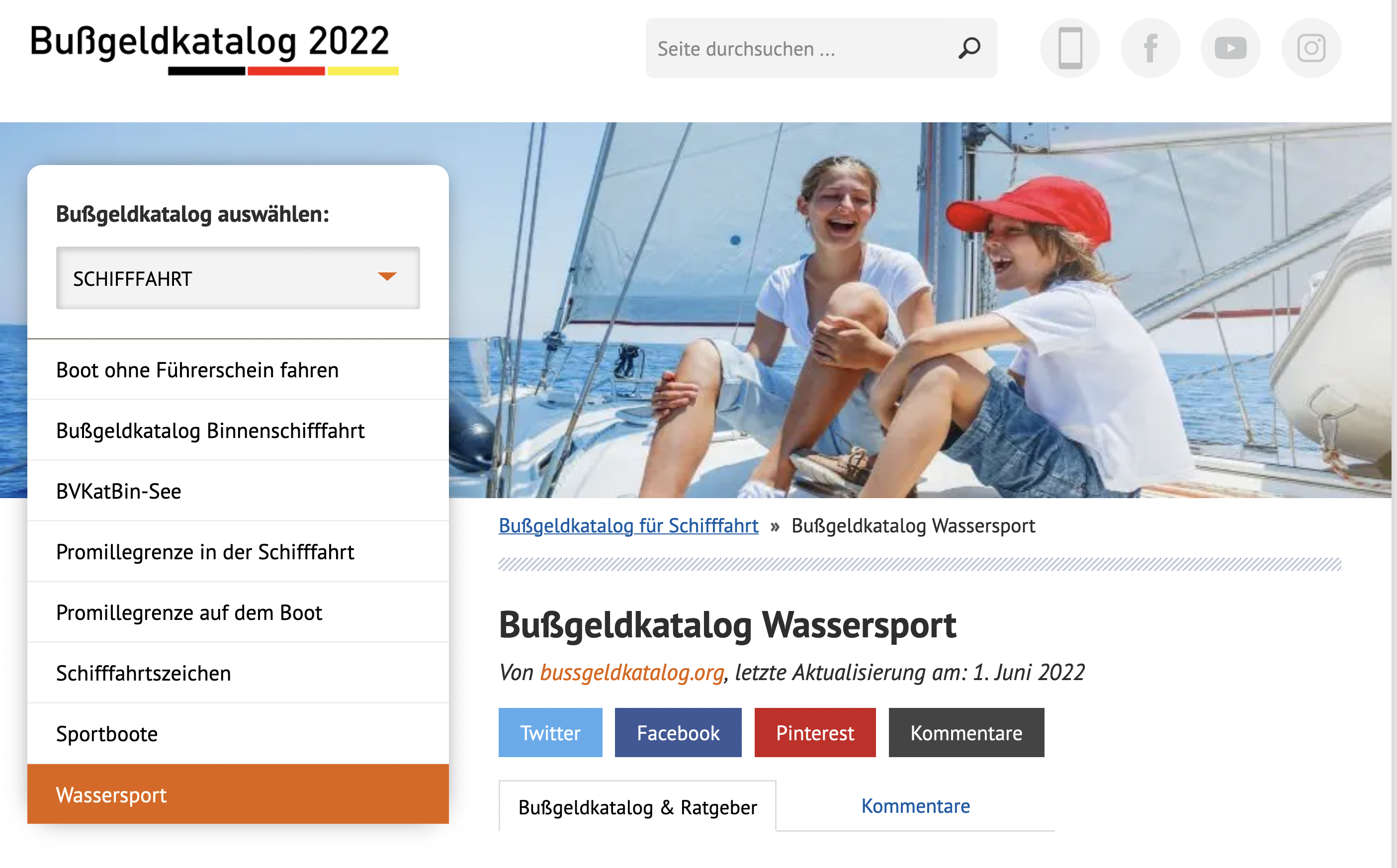 Bußgeldkatalog Wassersport